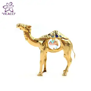 24K Gold Plated Camel Figurine with Crystals for Home Decor