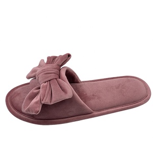 Pantoufles chinoises à bout ouvert et nœud papillon pour femmes, en <span class=keywords><strong>velours</strong></span> rose avec semelle TPR, nouvelle collection - Product Image 1