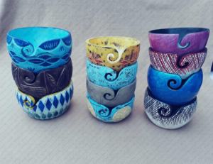 <b>Wooden</b> Colored Hand Painted Yarn <b>Bowl</b> Solid Wood Yarn <b>Bowls</b> with Swirl Design Sustainable Knitting Crocheting Supplies by AYAANS - Product Image 3