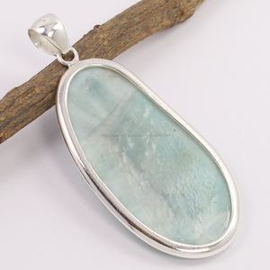 Pendentif solitaire en argent sterling 925 de forme ovale de fabricant de bijoux LARIMAR bleu de pierre naturelle - Product Image 2