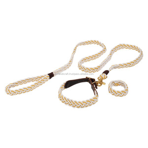 Correa para Perro, Amarilla y Blanca, de Cuerda Tejida, con Collar, Diseño de Nudo Marinero, Calidad Premium - Product Image 1