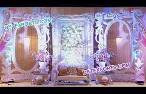 Grand mariage scène arrière murs cadres Design élégant événement traditionnel décor indien blanc Theam fête réception fabricant USA - Product Image 4