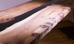 Mesa de comedor de madera sólida con borde vivo, diseño moderno y personalizado con resina epoxi negra, pata de hierro, concepto de Río para muebles del hogar - Product Image 6