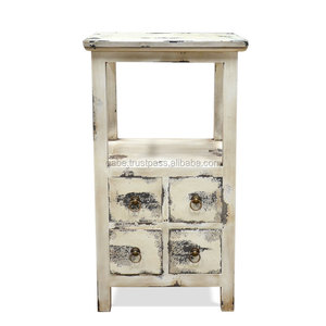 Mesitas de Noche de Estilo Vintage con 4 Cajones, Madera de Caoba Maciza, Acabado Pintado Antiguo - Product Image 3