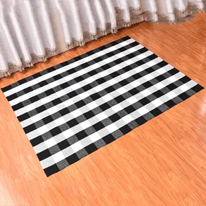 Alfombra de cuadros de búhos tejida a mano para interior/exterior, tapete para puerta en capas, lavable, para porche/Cocina/granja