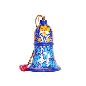 Décorations de noël bleues florales cloche de décoration d'arbre en bois coloré - Product Image 1