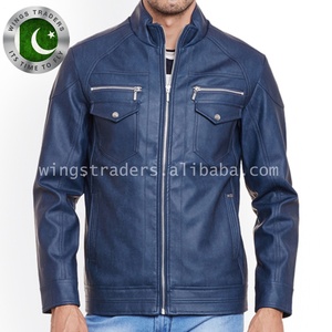 Blouson en cuir bleu homme, de haute qualité, vente en gros, 2021 - Product Image 2