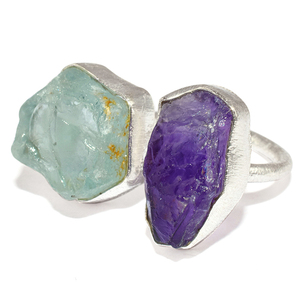 Anillo de plata de primera ley con amatista aguamarina, sortija, plata esterlina 925, amatista, aguamarina, plata esterlina 925 - Product Image 2