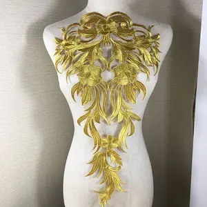 Metallic Gold Zona Del Ricamo di Applique Del Merletto Venise Giogo Vestito Da Ballo Del Costume