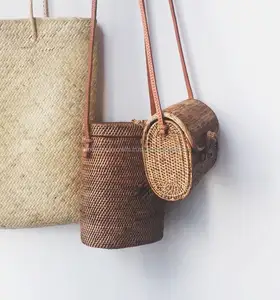 New製品Rattan Oval Bag Handmade/ High品質RattanハンドバッグVietNam製
