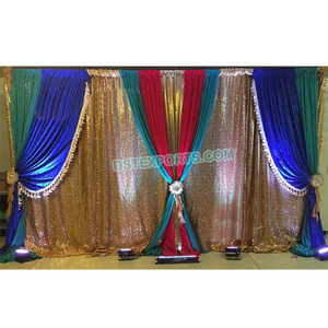 Wedding Stage Backdrop <b>Curtains</b> and <b>Drapes</b> Indian Wedding Pleated Backdrop Colourful Wedding Mandap Backdrop <b>Curtains</b> - Product Image 1