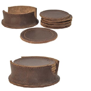 Juego de posavasos redondos de cuero PU de alta calidad de 6 almohadillas de mesa de lujo y alfombrilla para tazas para restaurantes - Product Image 1