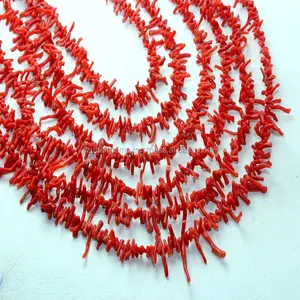 Natural Italian Coral Stick Necklace Smooth Stick Shape 18 nch Beads