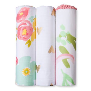 Couverture d'emmaillotage en mousseline à motif floral avec motif personnalisé emmaillotage imprimé en double gaze organique avec emballage personnalisé - Product Image 1