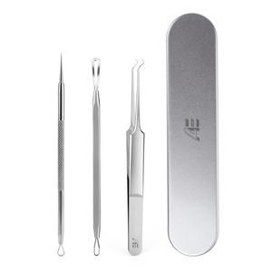 Kit de tratamiento de acné con acabado de espejo de acero inoxidable, 3 uds., extractor de espinillas, removedor de comedones, herramienta de belleza reutilizable - Product Image 1