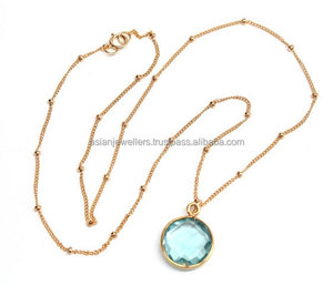 จี้พลอยควอทซ์สีฟ้าบุษราคัมสีทองพร้อมเวอร์เมียลสำหรับงานปาร์ตี้ - Product Image 1