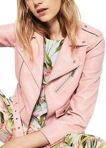 Chaqueta rosa de cuero para motorista para mujer, Rosa, rosa, piel de cordero real, suave, Rosa - Product Image 6