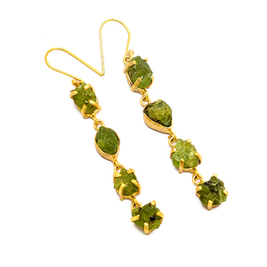 925 Solid Sterling Silver <b>Dangle</b> <b>Earrings</b> Handmade Oval Shape Fashion Jewelry Rough Peridot Gemstone Gold Plated Trendy <b>Diamond</b> - Product Image 2