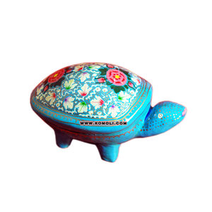 Caja de Dulces de Papel Maché con Forma de Tortuga Pintada a Mano, Recuerdo, Adorno, Recuerdo de Boda - Product Image 1