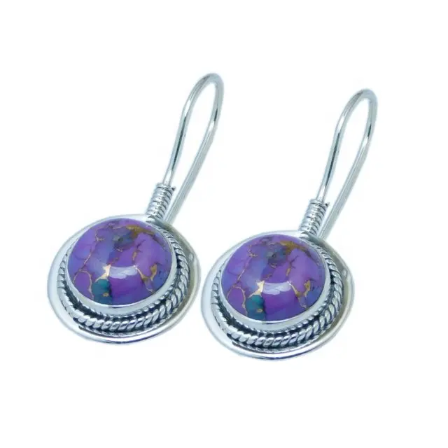 Well Favored Purple Copper Turquoise Gemstone Earring Solid 925 Sterling Silver Jewelry Exporter