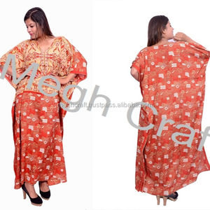 Maxi vestido de caftán Sari de seda Vintage para mujer, caftán largo con cuello en V a la moda para Resorts de verano de talla grande - Product Image 1
