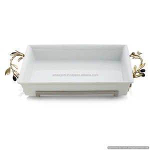 Plateau blanc et poignée dorée avec deux poignées, nouveau Design, plateau de service élégant - Product Image 1