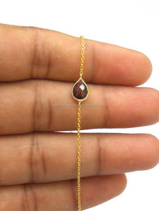 สร้อยคอพลอยโกเมนสีแดงธรรมชาติแบบเจียระไนแบบแฮนด์เมดสร้อยข้อมือเงินสเตอร์ลิงสร้อยข้อมือรูปลูกแพร์โซ่ชุบทองสไตล์คลาสสิก - Product Image 3