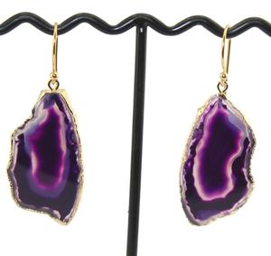 Wholesale From Jaipur Natural <b>Purple</b> Agate Slice Druzy Earrings Brass Gold Electroplated Edged Drop Dangle Earrings <b>Gift</b> for Her - Product Image 2