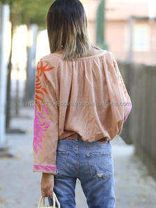 Aari-Blusa holgada bordada con escote triangular para verano, camisa Sexy bordada con escote triangular para mujer, 2019 - Product Image 5