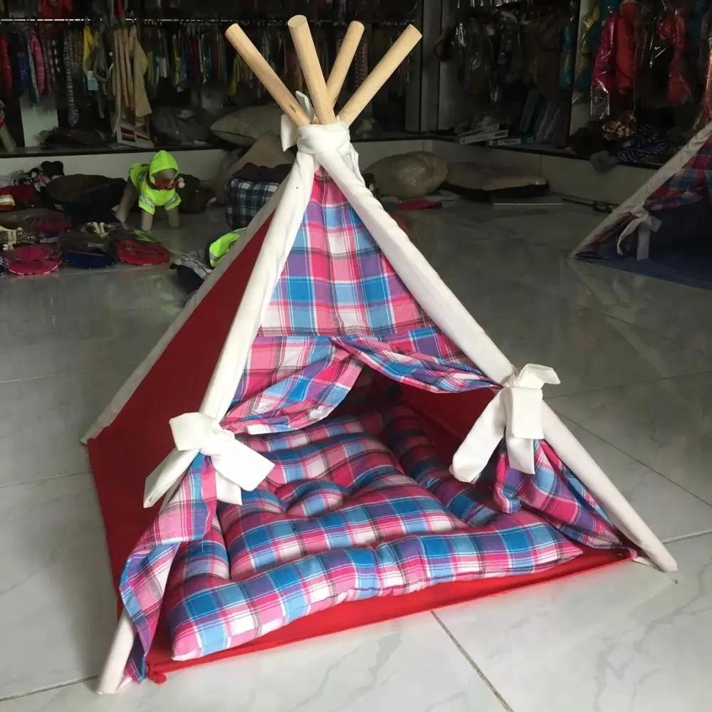 Flanel Patroon Stijl Wasbare Duurzaam Huis Tent Met Super Zachte Pluche En Warm Kussen Voor Pet Hond Kat Made In vietnam