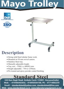 Chariot Mayo chirurgical d'hôpital d'acier inoxydable de conception moderne produit - Product Image 3