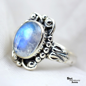Gran forma Oval blanco de la piedra lunar del arco iris 925 anillos de plata esterlina 925 joyería de plata hecha a mano joyería de plata 925 de la India - Product Image 3