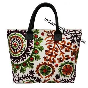 자수 Suzani 핸드백 여성 토트 숄더 가방 인도 디자이너 Boho 가방 비치 가방