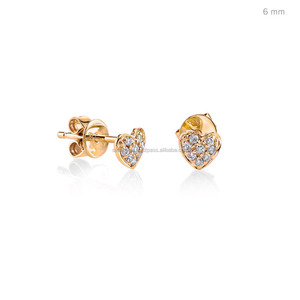 ต่างหูเม็ดเดี่ยวรูปหัวใจเพชรชุบทอง14K แข็งโรสโกลด์แท้ - Product Image 3