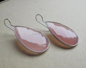 Pendientes de GEMA de Calcedonia rosa de plata de ley 925 hechos a mano, joyería hermosa - Product Image 3