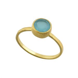 Anillo de piedras preciosas de Calcedonia de moda clásico chapado en oro 925 Ajuste de bisel de joyería de plata al por mayor fabricante de CASA DE PLATA - Product Image 1
