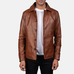 批发舒适风格华夫饼棕色皮夹克外套的男人-高品质的材料