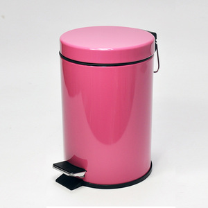 Pink Metal Trash Pedal Bin with Plastic Inner Basket