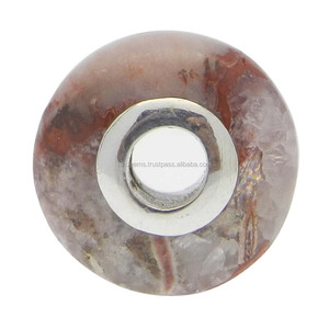 ครีกแจสเปอร์สีแดงเม็ดเรียบแกนเงินธรรมชาติรูใหญ่14x8x3.5mm กลม - Product Image 1