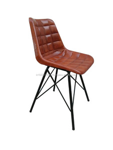 Chaise de salle à manger industrielle moderne en cuir avec pieds croisés en fer, hauteur réglable, cuir écologique et fer - Product Image 3