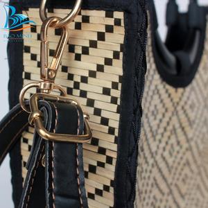 Sac en paille et rotin, noir, pour femme, avec poignée et longue sangle - Product Image 6