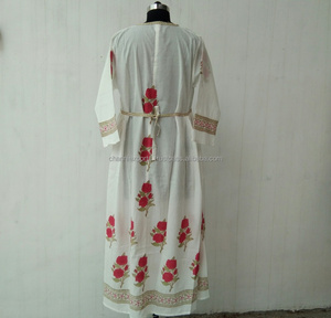 ชุดเดรสผ้าฝ้ายพิมพ์ลายบล็อกพร้อมคอกลมแขนยาวชุดเดรสมีกระเป๋าสำหรับงานปาร์ตี้สไตล์โบฮีเมียนแบบลำลอง - Product Image 3