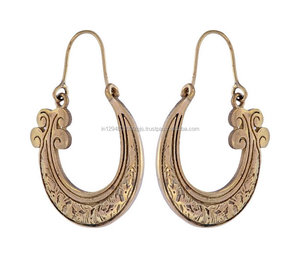 Pendientes de latón hechos a mano, pendientes tribales bohemios, pendientes de aro de latón - Product Image 2