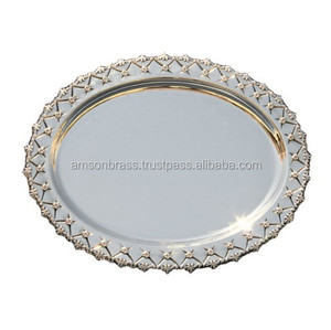Silver Plated Eco-Friendly <b>Round</b> Custom Size <b>Serving</b> <b>Tray</b> for Home Hotel & Restaurant Use - Product Image 2