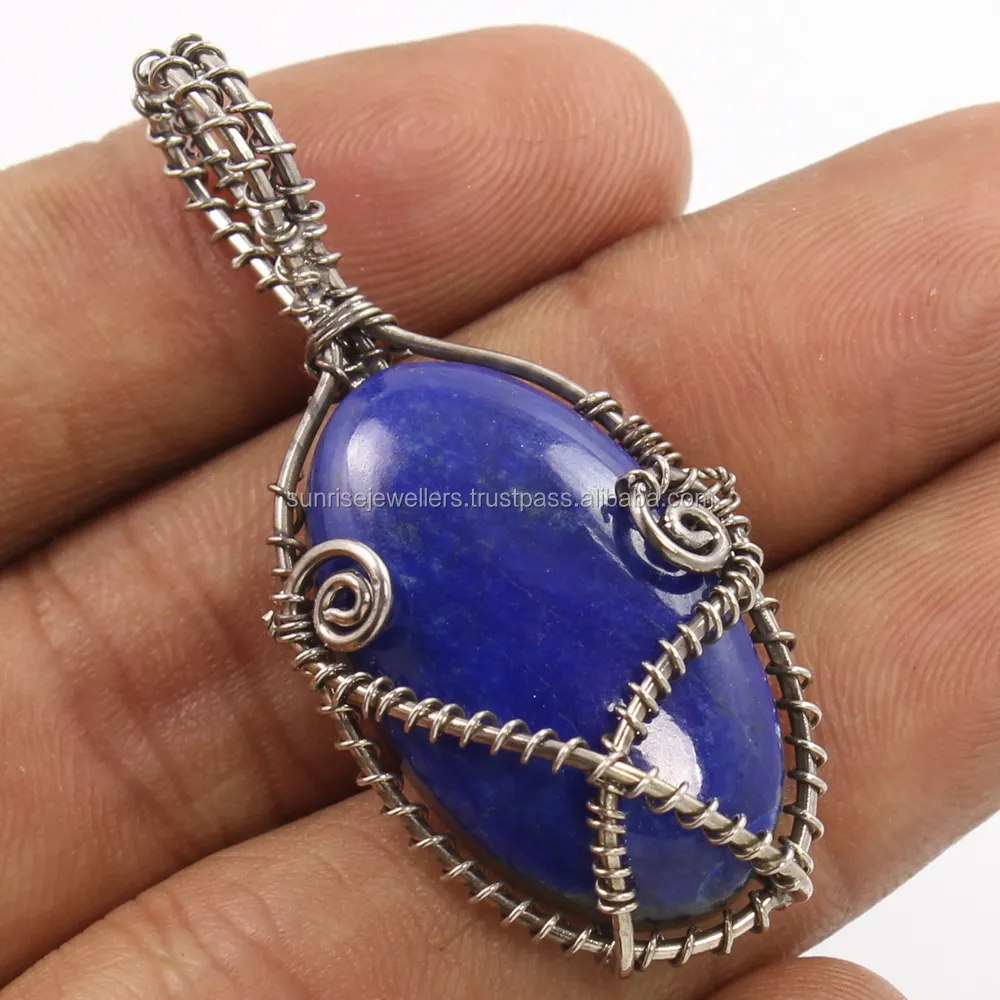 Circling Setting Unique Art Vintage 925 Solid Sterling Silver Solitaire Pendant Natural LAPIS LAZULI Oval Gemstone