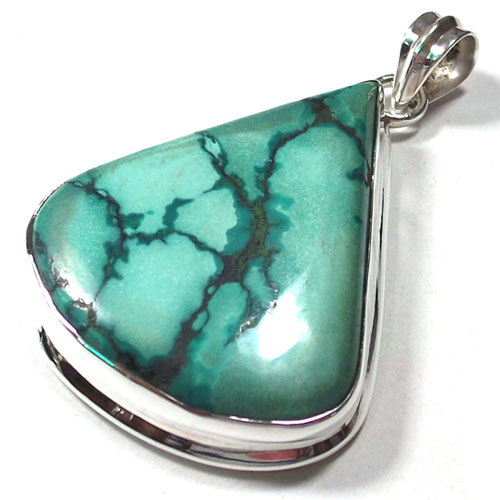 Collier turquoise du Tibet : argent sterling 925 fait main