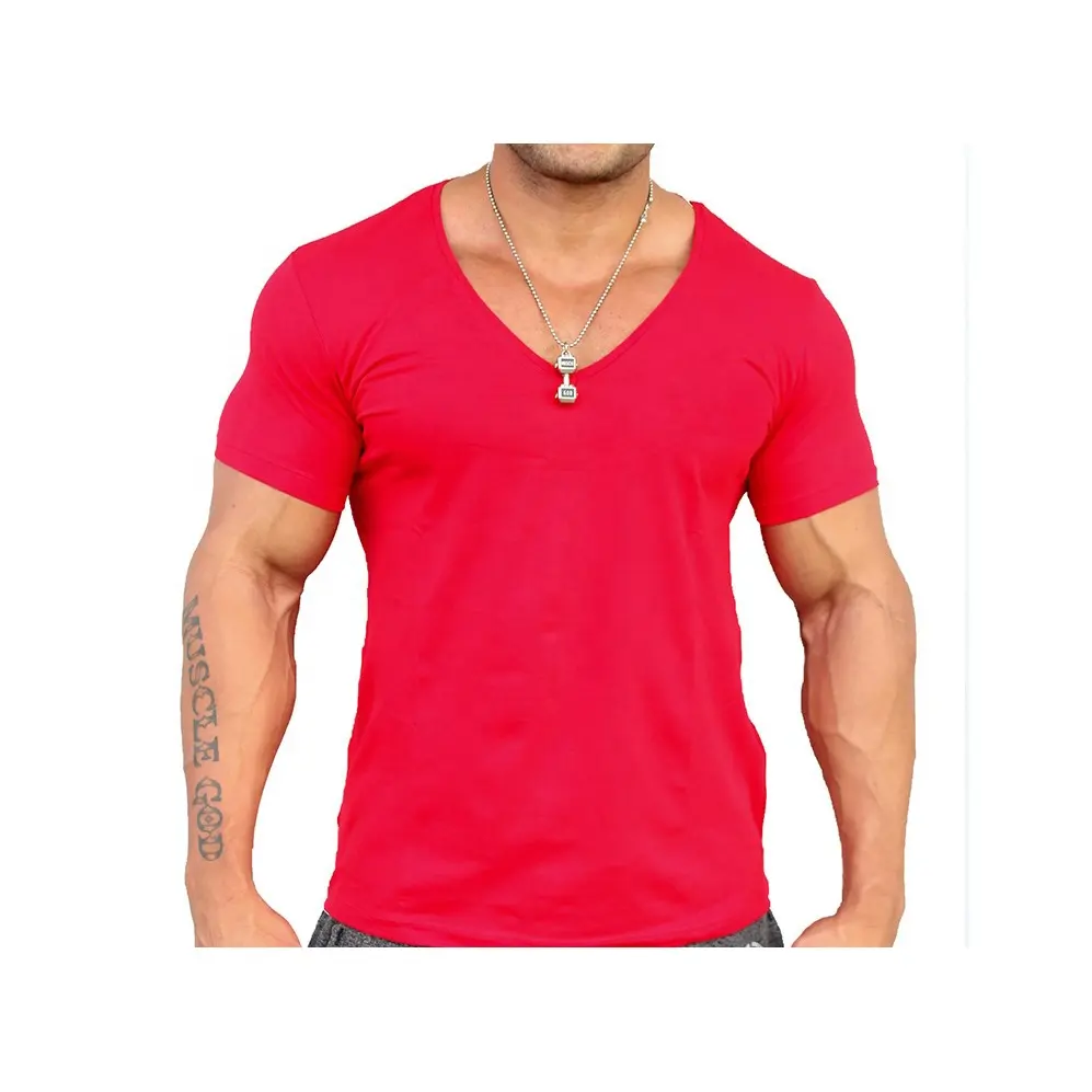 Verschillende Kleuren Plain T-shirts V-hals Met Aangepaste Logo