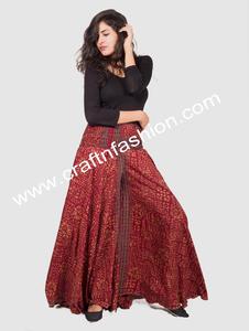 กางเกงผ้าไหมเครปสไตล์โบฮีเมียนสำหรับผู้หญิง - กางเกงดีไซน์เนอร์สไตล์อินโด/ตะวันตก/ทรงพาลาซโซ - กางเกงทรงกระโปรงบานแบบร่ม - Product Image 5