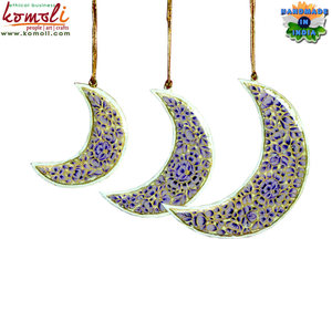 Juego de 3 lunas de decoración de Navidad, adornos pintados a mano de madera, venta al por mayor - Product Image 2