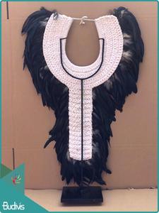 Custom Made Tribal Papua New Guinea Boho Chic Home Decor <b>Display</b> Necklace Shell Feather Stand Art Style Table for Room Usage - Product Image 5